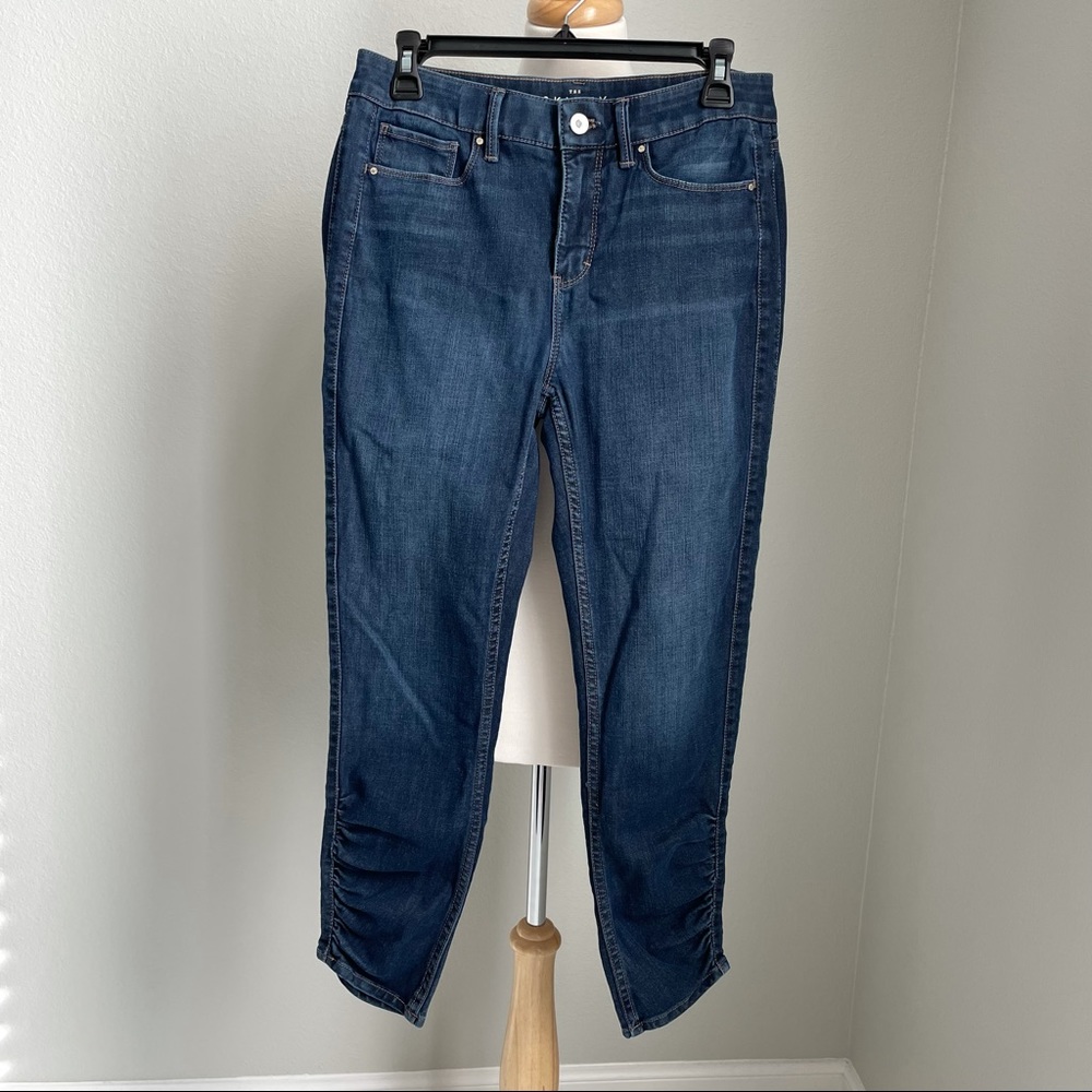 WHBM The Skinny Dark Medium Wash Ruched Ankle Jeans